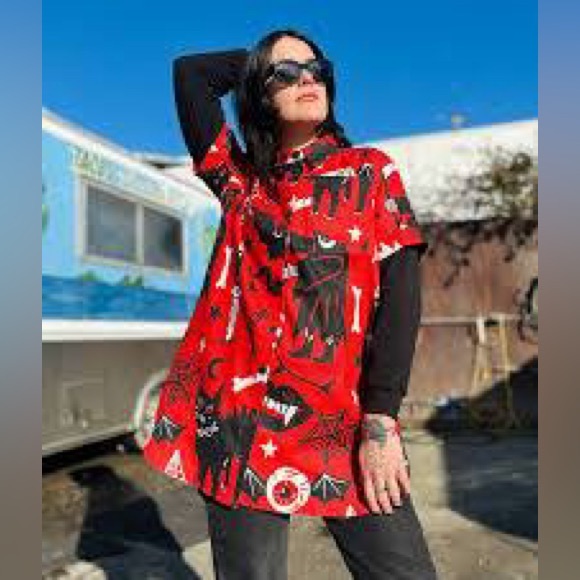 Nooworks Tops - Nooworks Red Graphic Button Down Shirt S